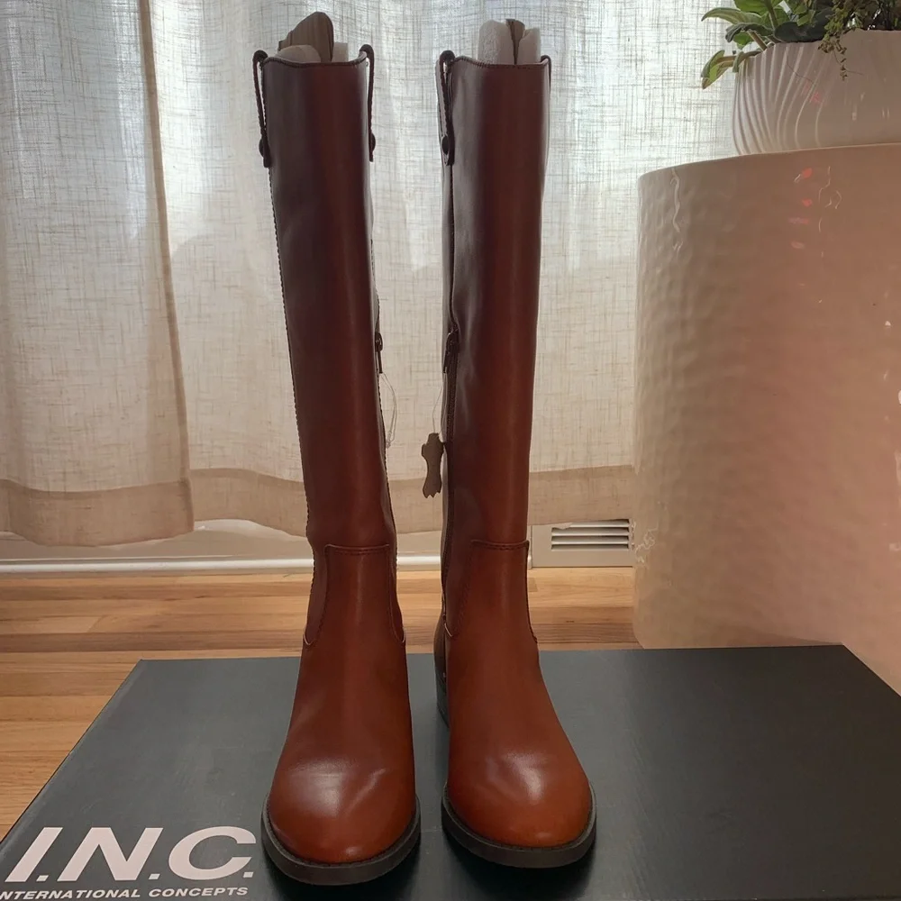 INC International Concepts, Fawne Cognac Knee-High Boots. Leather